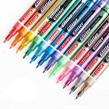 Imagem de Canetas de tinta glitter Zeyar, à base de água, ponta extrafina, ponta de nylon, 12 cores, ótimo para cartão de presente, cartaz, álbum, cartão de Natal e mais. Não tóxico e seguro