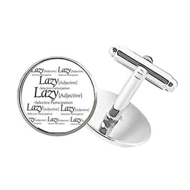 Imagem de DIYthinker Abotoaduras com clipe de botão redondo com citação divertida significado de preguiça