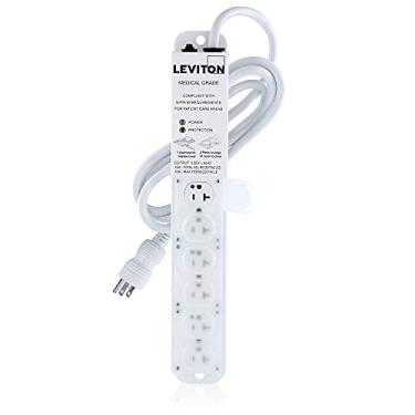 Imagem de Leviton 5306M-2S7 Faixa de força protetora contra sobretensão de grau médico, 20 Amp, 125 volts, 6 tomadas, comprimento do cabo de 1,8 m