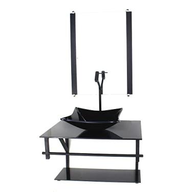 Imagem de GABINETE DE VIDRO PARA BANHEIRO 60CM AP CUBA QUADRADA PRETO FULL COM TORNEIRA PRETA