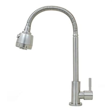 Imagem de Torneira Gourmet Flexível de Mesa Cozinha Aço Inox Acetinado Com Arejador Duplo Jato