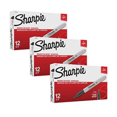 Imagem de Marcadores permanentes Sharpie 30001 J88WR, ponta fina, preto, caixa com 36