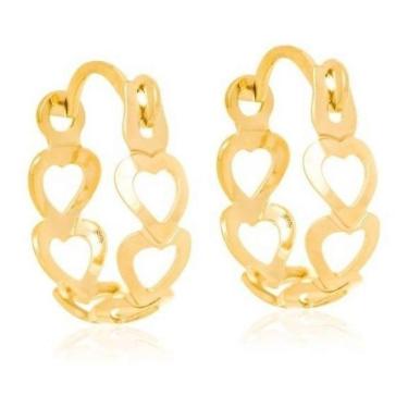 Imagem de Brinco Argola Rommanel 1,5cm Corações Vazados