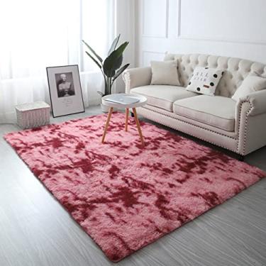 Imagem de Tapetes de área modernos decoração de casa tapetes macios e macios para sala de estar quarto quarto de crianças felpudo tapete antiderrapante macio interior (vermelho escuro) 200 x 299 cm