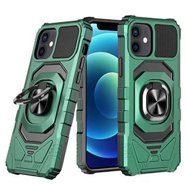 Imagem de zhouye Capa para iPhone 14/14 Pro/14 Plus/14 Pro Max, capa de câmera deslizante, suporte magnético de anel giratório de 360° integrado, capa protetora de telefone à prova de choque, verde, 14 Plus 6,7 polegadas