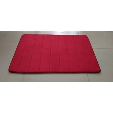 Imagem de SHENGANG Tapete de banho antiderrapante para casa, tapete de lã coral macio, espuma de memória, tapete de cozinha, banheiro, decoração de piso, vermelho, 60x90 cm