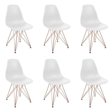 Imagem de Kit 6 Cadeiras Eames Design Eiffel Jantar Branca Ferro Cobre