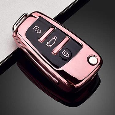 Imagem de YJADHU Capa protetora de capa de chave de controle remoto de carro de TPU macio, apto para Audi C6 R8 A1 A3 Q3 A4 A5 Q5 A6 S6 A7 B6 B7 B8 8P 8V 8L TT RS Sline, rosa
