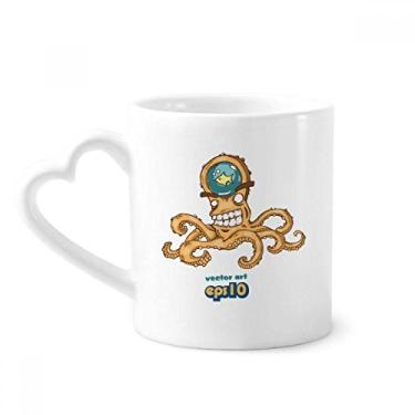 Imagem de Caneca laranja polvo com padrão de vida marinha caneca café cerâmica copo de coração de vidro