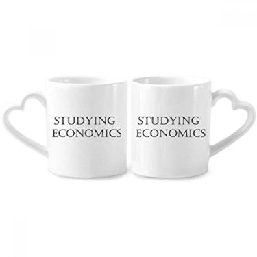 Imagem de Conjunto de canecas de porcelana para casais de frase curta estudando economia conjunto de caneca de cerâmica para amantes de coração