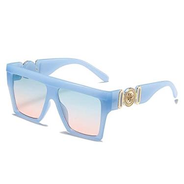 Imagem de Óculos de sol quadrados de uma peça vintage overszied para mulheres moda chique flor óculos de sol masculino hip hop tons gradientes, azul azul, tamanho único