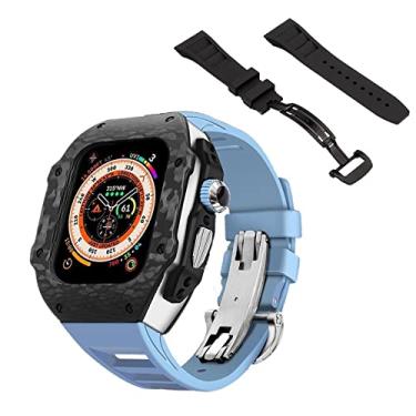 Imagem de SULUET Kit retrofit capa de fibra de carbono e pulseira de borracha fluorada para apple watch ultra 49mm, acessórios de reposição pulseira e case para iwatch ultra (Color : 2strap and case b, Size :