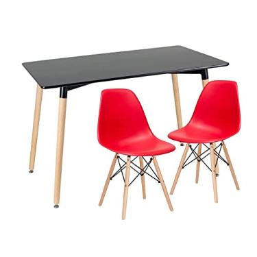 Imagem de Loft7, Kit - Mesa de jantar retangular Eames 60 x 120 cm preto + 2 cadeiras Eiffel Dsw Vermelho