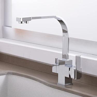 Imagem de Filtro Torneira de cozinha Água potável Furo único Preto Pias de água pura quente e fria Torneira misturadora montada no convés, cromada