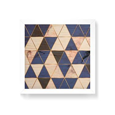 Imagem de Arte Maníacos Quadro decorativo com moldura caixa branca em Madeira - Triangulos Mármore Azul - 30x30cm