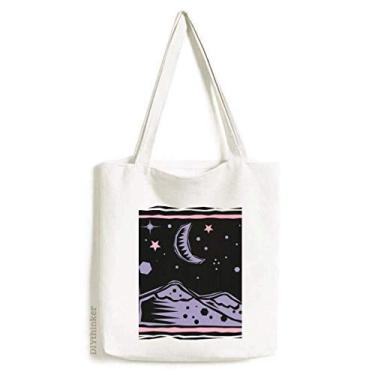 Imagem de Bolsa tiracolo roxa de montanha e lua com elemento estrela gravando bolsa de compras casual bolsa de mão
