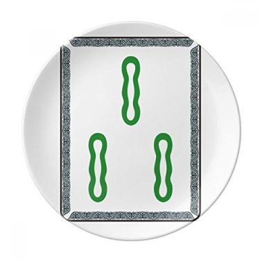 Imagem de Mahjong Bambu Bar 3 azulejos Padrão Placa Decorativa Porcelana Salver Prato de Jantar