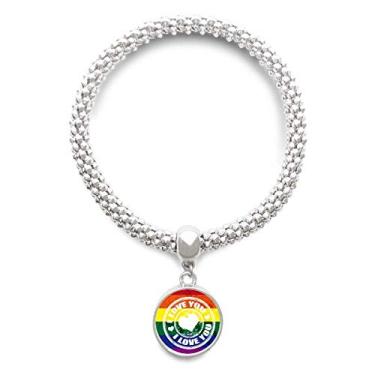 Imagem de DIYthinker Pulseira Love LGBT Rainbow Postmark prata pingente joia corrente ajustável
