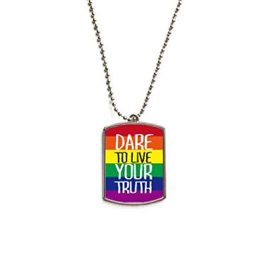 Imagem de DIYthinker Colar de aço inoxidável com pingente Live Your Truth LGBT com bandeira de arco-íris