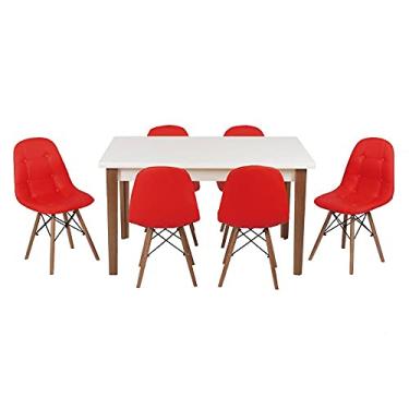 Imagem de Conjunto Mesa de Jantar Luiza 135cm Branca com 6 Cadeiras Botonê - Vermelho