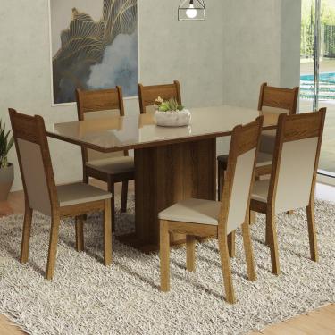 Imagem de Conjunto Sala de Jantar Mesa Tampo de Vidro 6 Cadeiras Crema/Rustic/Bege Francine Madesa