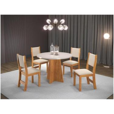 Imagem de Mesa De Jantar 4 Cadeiras Redonda Mel E Pastel Viero Móveis Ideale