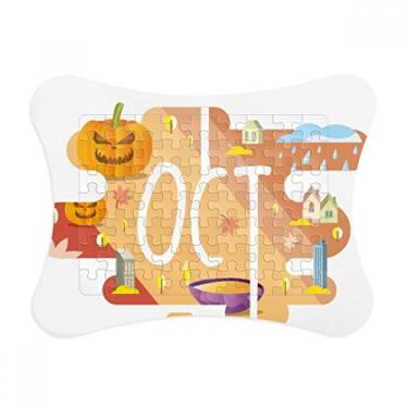 Imagem de Moldura de quebra-cabeça de ilustração de outubro, mês de estação, enfeite de jogo de quebra-cabeça