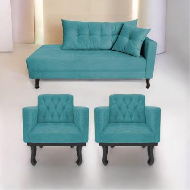 Imagem de Kit Diva Recamier Azura 140cm Lado Esquerdo e 02 Poltronas Classic Suede - ADJ Decor