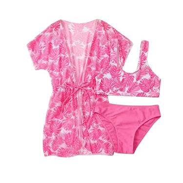 Maiô para meninas de 10 anos, biquíni arco-íris de três peças, para 6 a 14  anos, piscina quente, rosa, 6-8 Years : : Moda