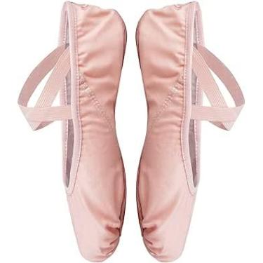 Imagem de Bestgift Sapatos de dança de fita de cetim para meninas Sapatilhas de balé planas Sapatilhas de balé adulto Sapatos de exercício para crianças Rosa 29