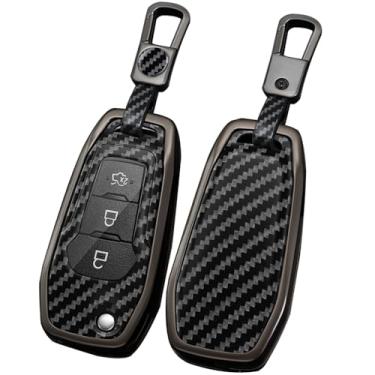 Imagem de ontto Capa flip-out chave chave luva de metal proteção de 360 graus padrão de carbono capa de chave adequada para Ford F150 F250, Focus 3 Escort Kuga Everest Fiesta Mustang Edge MKV S-MAX Fusion,