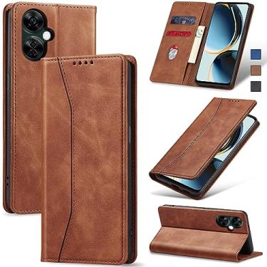 Imagem de Jasonyu Flip Carteira Capa para OnePlus Nord N30 5G,Capinha Folio Magnética de Couro com Suporte para Cartão,Suporte para Chute - Protetora Durável de TPU à Prova de Choque para Telefone,Marrom