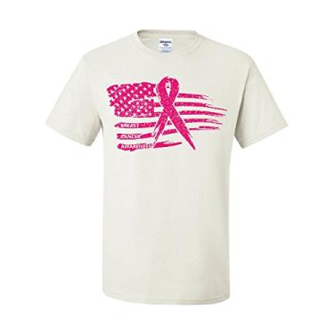 Imagem de Camiseta masculina com bandeira de fita rosa conscientização do câncer de mama Hope Survivor, Branco, P