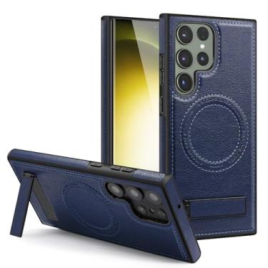 Imagem de Lunivop Capa de couro PU compatível com Samsung Galaxy S24 Ultra [compatível com carregamento sem fio Magsafe] Capa magnética com suporte Funda Rugged Best Phone Cases Azul para S 24 Ultra 6,8
