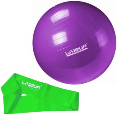 Imagem de Bola Suica 55 Cm Para Pilates Roxa + Mini Band Intensidade Media Verde