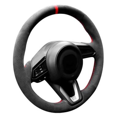 Imagem de Alfanxi Costura à mão Itália Alcantara Capa de volante para carro para Mazda CX-3/CX-5/CX-9/Mazda3/Mazda6 (Alcantara preta + faixa vermelha)
