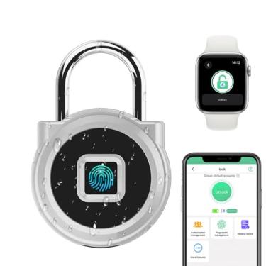 Imagem de eLinkSmart Cadeado de armário de academia, impressão digital ou desbloqueio autorizado remoto, desbloquear registro, agendamento, IP65 à prova d'água, trava inteligente sem chave de segurança para