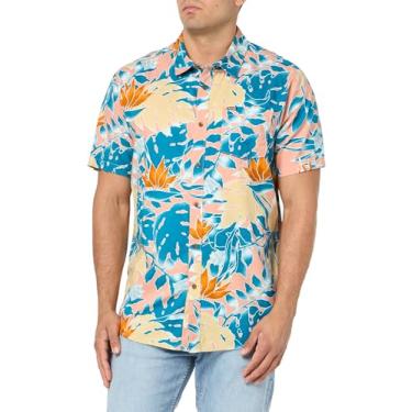 Imagem de Volcom Camisa masculina havaiana de botão de manga curta floral de mármore regular, Salmão, P