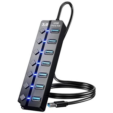 Imagem de Hub USB 3.0, PANPEO divisor de dados USB de 7 portas com cabo de extensão USB de 91 cm para laptop, computador, Surface Pro, PS4/5, Flash Drive, HDD móvel - com LED individual liga/desliga