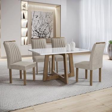 Imagem de Conjunto Mesa Arizona 120cm com 4 Cadeiras Arizona Tampo Smart Plus com Vidro Chocolate/Off White/Bege Claro