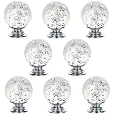 Imagem de 8 maçanetas de gaveta em forma de esfera de 30 mm, puxador de armário de vidro cristal, puxadores de armário de cozinha doméstica, puxador de porta de móveis de vidro transparente (8)