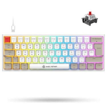 Imagem de Teclado mecânico portátil para jogos FELICON 60%, luz de fundo 14 Chroma RGB, teclado com sublimação de tinta, tipo C com fio, totalmente anti-ghosting, para PC/Mac(interruptor branco, cinza/vermelho)