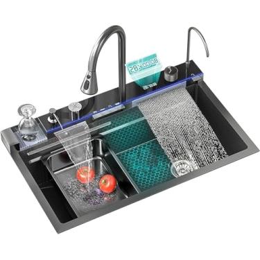 Imagem de Pia de cozinha de luxo Cachoeira de chuva voadora com display digital Pia única Grande slot único Máquina de lavar louça Cozinha Sereia Pia de piano, 75 cm/29,5 polegadas