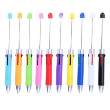 Imagem de harayaa 10 peças caneta esferográfica diy grânulo caneta rollerball 4 em 1 tintas multicoloridas para presente de formatura nupcial tamanho compacto