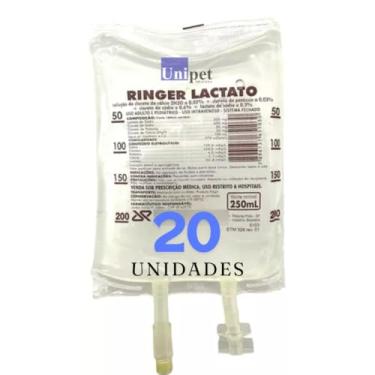 Imagem de Solução Ringer Lactato 250 mL JP - 20 Unidades - Reposição de Eletrólitos, Hidratação, Solução Estéril, Reidratação Animal - Unipet