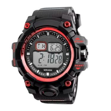 Imagem de Kit Relógios Digitais Masculinos Robusto com Data Alarme Pulseira Silicone Ajustável Modernos À Prova D'água Óculos de Sol UV400 Lentes de Porteção Solar Caixa Premium Estilo Exclusivo Presente Elegante (Vermelho)