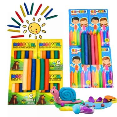 Imagem de 20 Conjunto Coleção de Massinha de Modelar e 20 Giz de Cera, Brinquedo Educativo Infantil de Pintar Lembrancinha