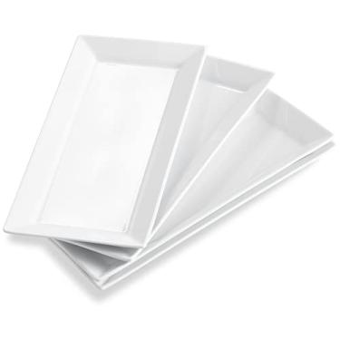 Imagem de ONEMORE Travessas de cerâmica para servir de 30,5 cm, bandejas retangulares brancas para entretenimento em festas, pratos empilháveis para sobremesa, aperitivos, carne, sushi, conjunto com 4