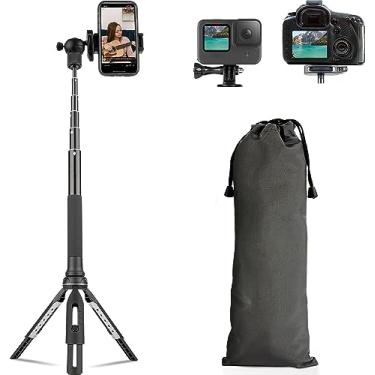 Imagem de eDealz Tripé de telefone de 55 polegadas - funciona como tripé, bastão de selfie e monopé de câmera para Go Pro - Suporte de tripé de celular com cabeça giratória 360 - tripé para iPhone vem com