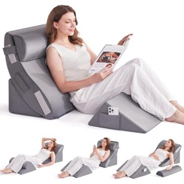 Imagem de Yojoker Conjunto de 4 almofadas ortopédicas para dormir - Almofadas de cunha para pós-cirurgia para alívio da dor no pescoço, costas e pernas, almofada triangular para dormir, refluxo ácido, DRGE e